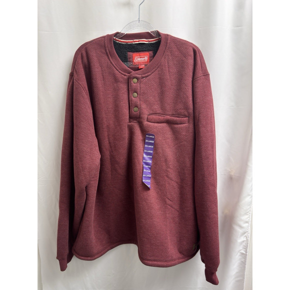 Coleman Men's Warm Sherpa Lined Henley Sweatshirt Size XXL Port Heather Red - Picture 1 of 8